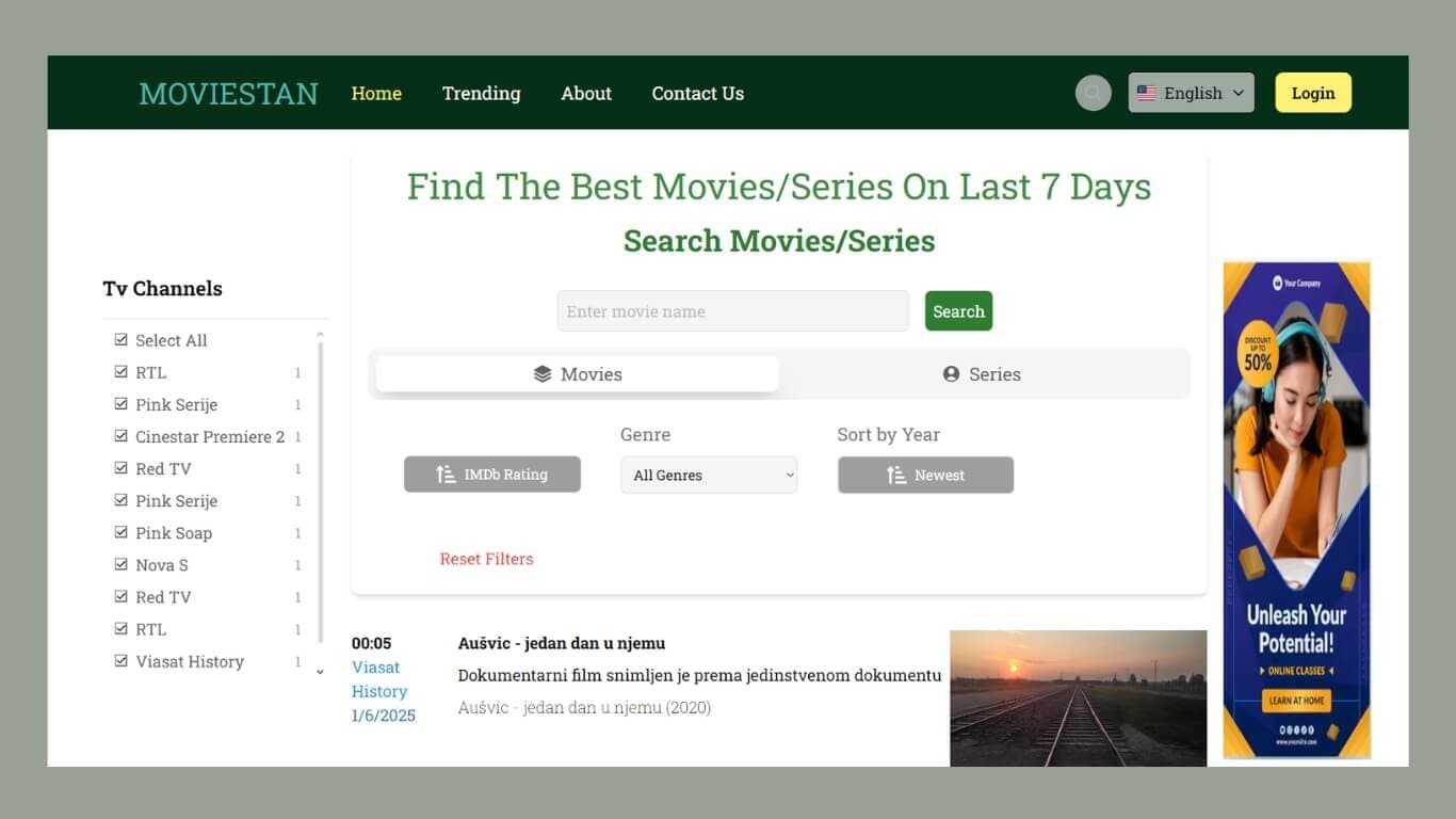movie website landing page